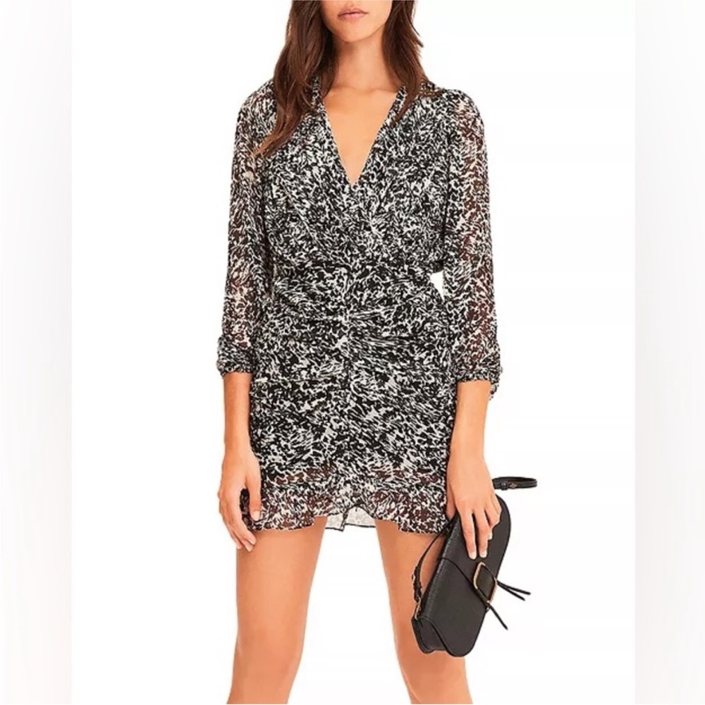 ba&sh Ezra Long Sleeve Dress in Black & White - Picture 3 of 6